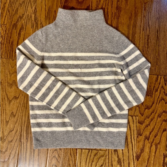VINCE Plush Cashmere Breton Stripe Funnel Neck Sweater NWOT - Picture 7 of 16